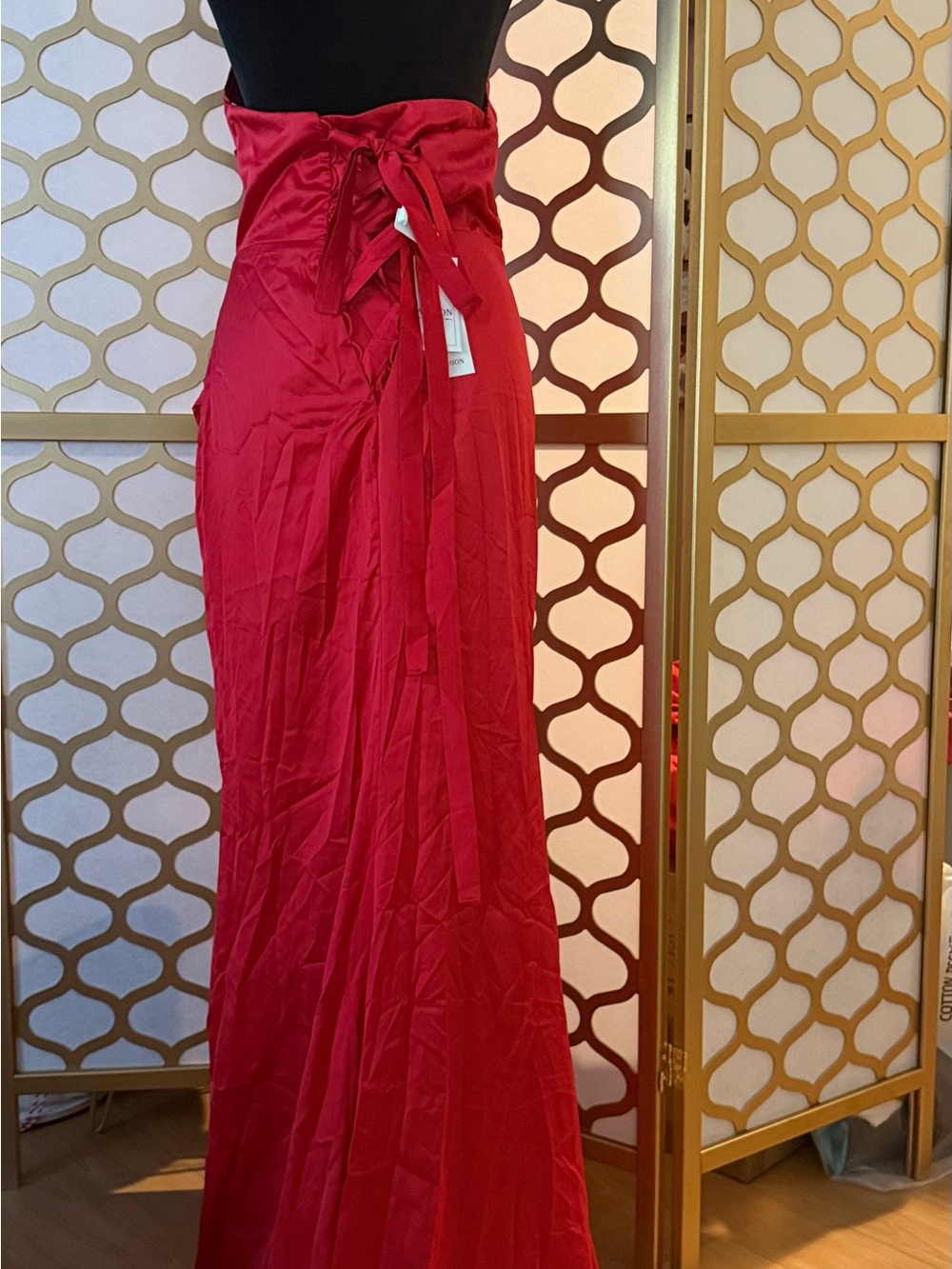 Strapless Red Ruched Evening Gown - Picture 2 of 2